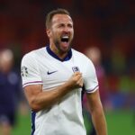 Harry Kane festejando un gol con la Selección de Inglaterra.