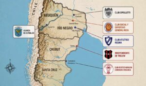 Mapa con todos los clubes argentinos de la Patagonia que jugaron en Primera División.